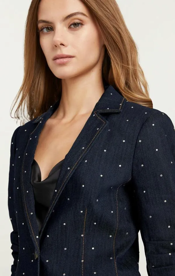 Cinq Sept Ditsy Rhinestone Khloe Blazer Indigo Women Denim