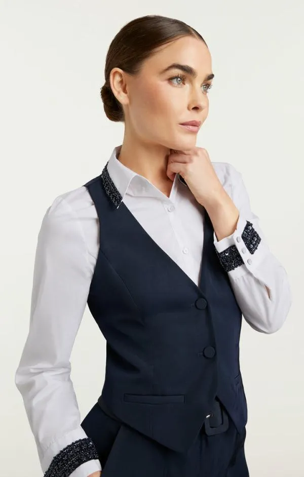Cinq Sept Embellished Ellery Top Navywhite Women Long Sleeve Tops