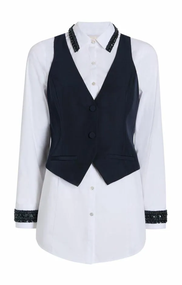 Cinq Sept Embellished Ellery Top Navywhite Women Long Sleeve Tops
