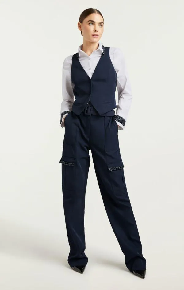 Cinq Sept Embellished Ellery Top Navywhite Women Long Sleeve Tops