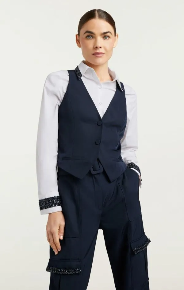 Cinq Sept Embellished Ellery Top Navywhite Women Long Sleeve Tops