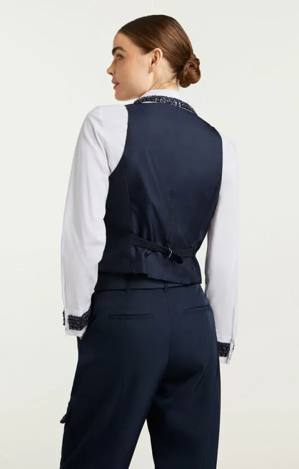 Cinq Sept Embellished Ellery Top Navywhite Women Long Sleeve Tops