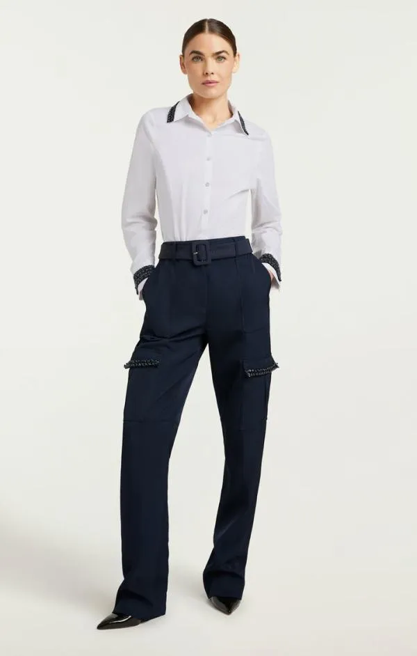 Cinq Sept Embellished Ellery Top Navywhite Women Long Sleeve Tops