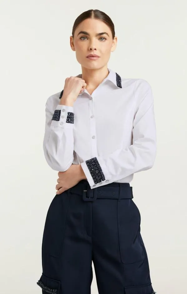 Cinq Sept Embellished Ellery Top Navywhite Women Long Sleeve Tops