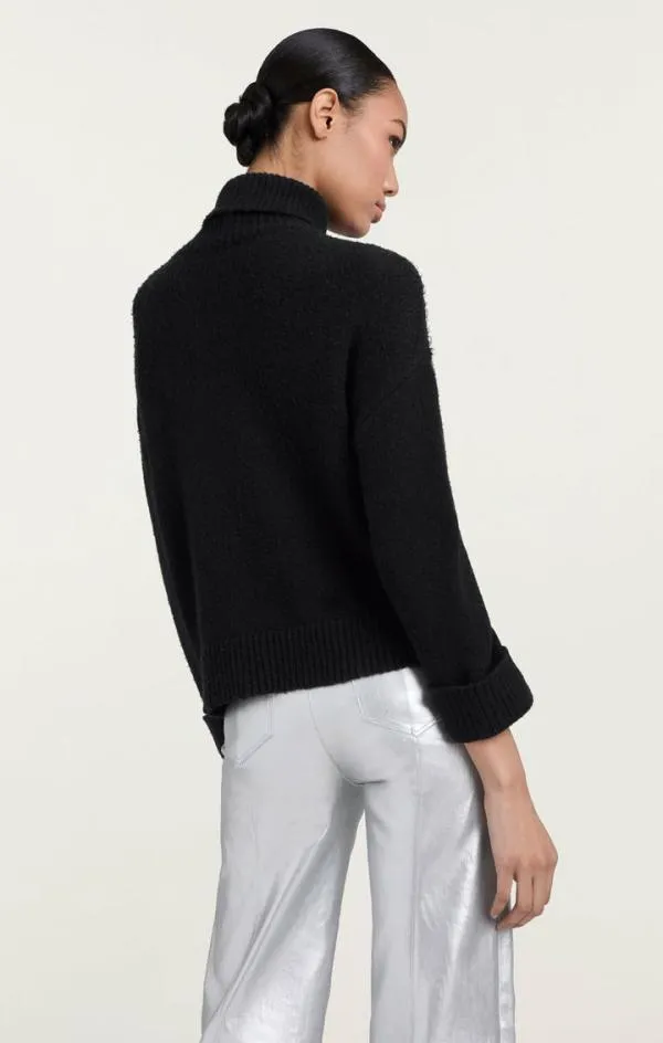 Cinq Sept Rhinestone Crackle Embellished Alani Turtleneck Black Women Long Sleeve Tops