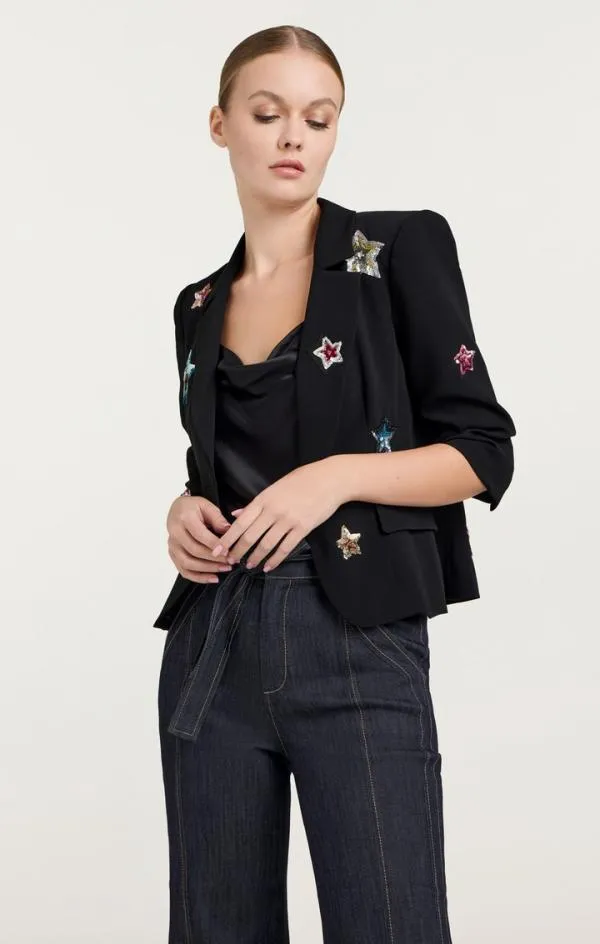 Cinq Sept Sequin Star Le Petit Khloe Blazer Blackmulti Women Blazers