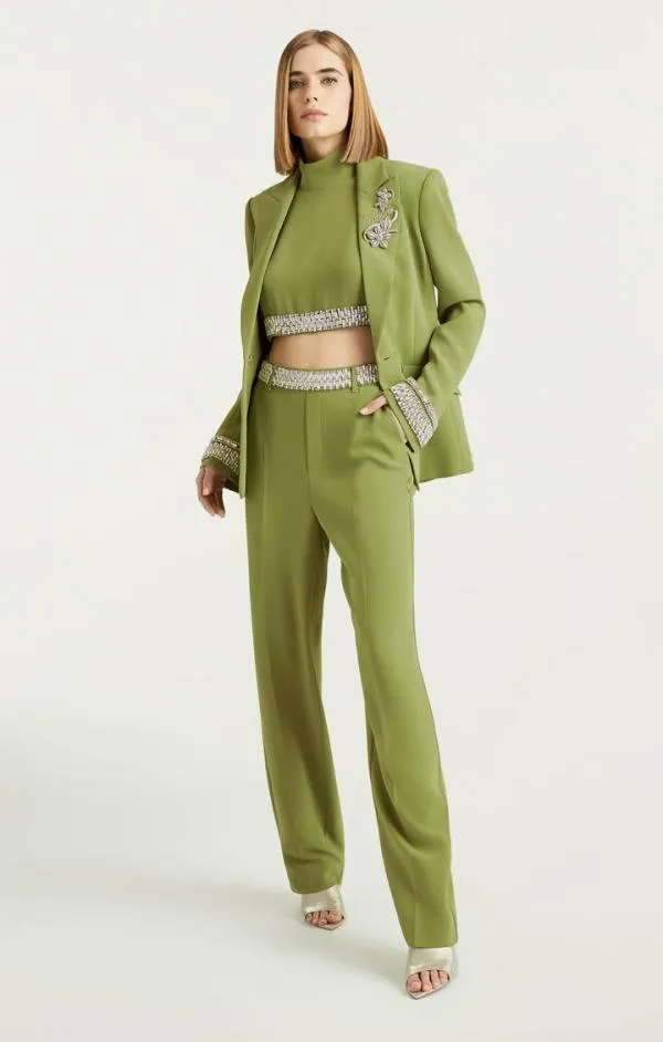 Cinq Sept Stacked Jewelry Embellished Cheyenne Blazer Moss Women Blazers