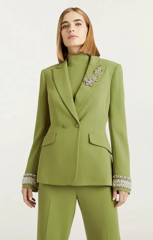 Cinq Sept Stacked Jewelry Embellished Cheyenne Blazer Moss Women Blazers