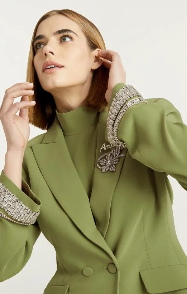 Cinq Sept Stacked Jewelry Embellished Cheyenne Blazer Moss Women Blazers