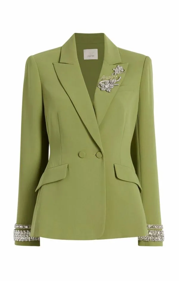 Cinq Sept Stacked Jewelry Embellished Cheyenne Blazer Moss Women Blazers