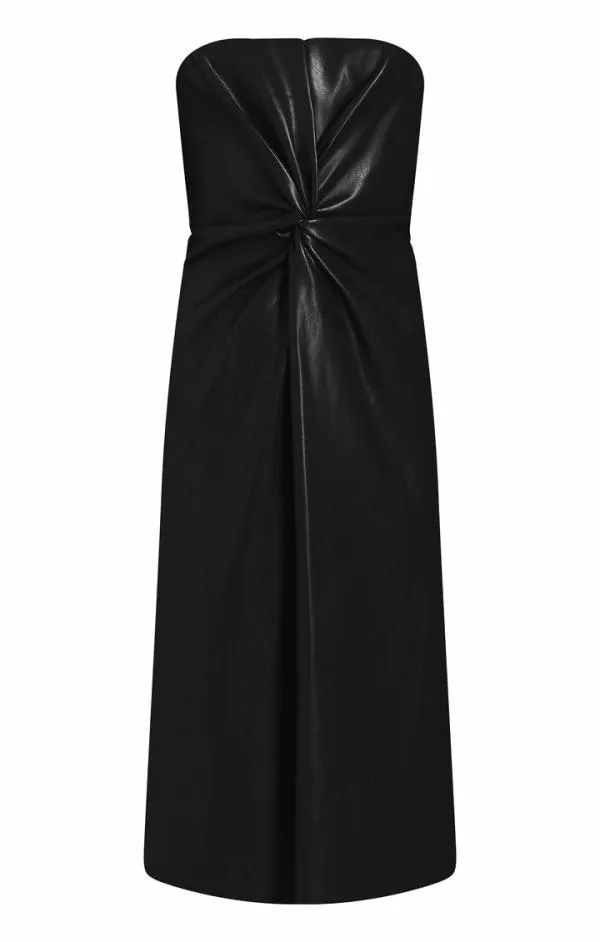 Cinq Sept Vegan Leather Strapless Mckenna Dress Black Women Midi