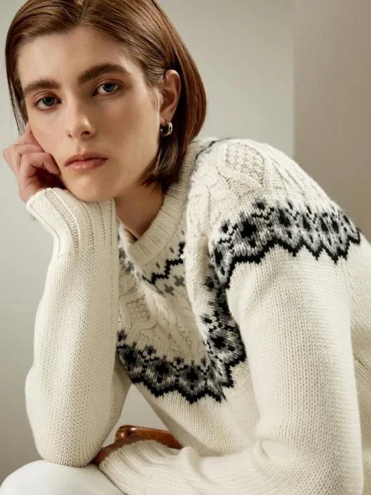 Classic Fair Isle Crewneck Sweater Women Lilysilk Knitwear