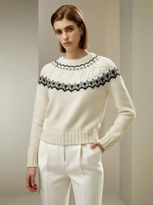 Classic Fair Isle Crewneck Sweater Women Lilysilk Knitwear