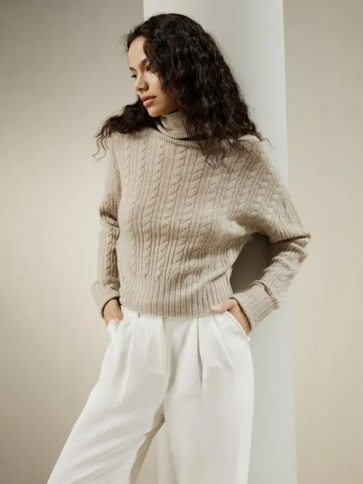 Clssic Cable Knit Turtleneck Sweater Women Lilysilk Essentials