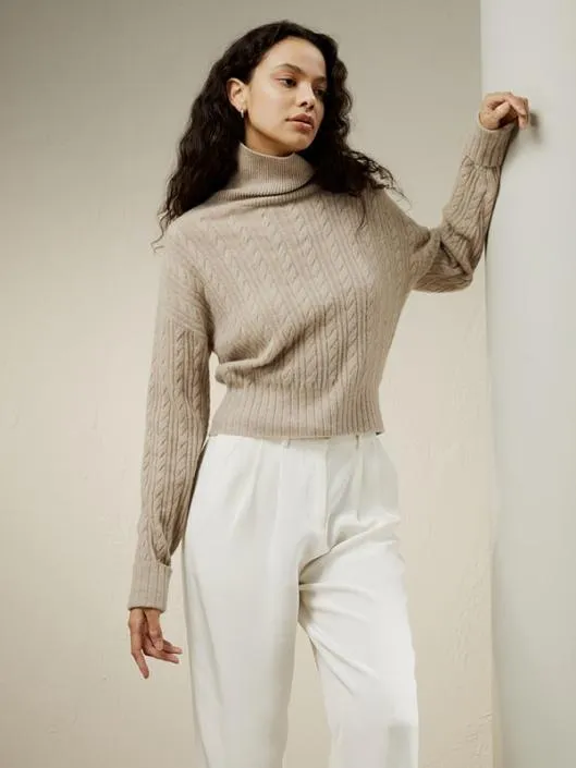 Clssic Cable Knit Turtleneck Sweater Women Lilysilk Essentials