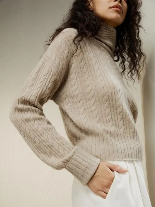 Clssic Cable Knit Turtleneck Sweater Women Lilysilk Essentials
