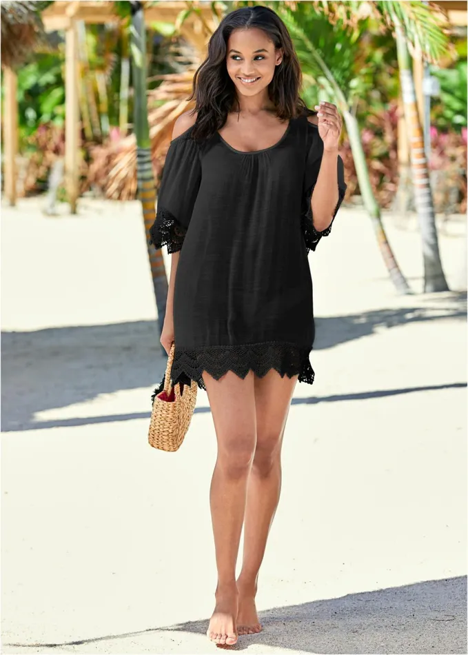 Coldshoulder Coverup Black Women VENUS Casual Dresses