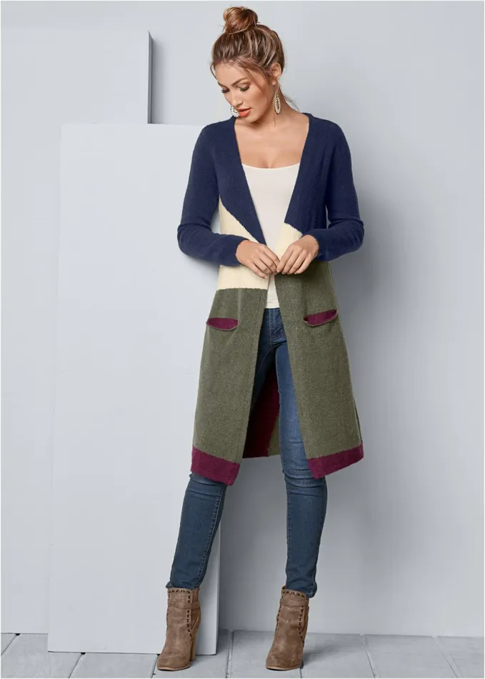 COLOR BLOCK CARDIGAN Navy Multi Women VENUS Cardigans and Dusters