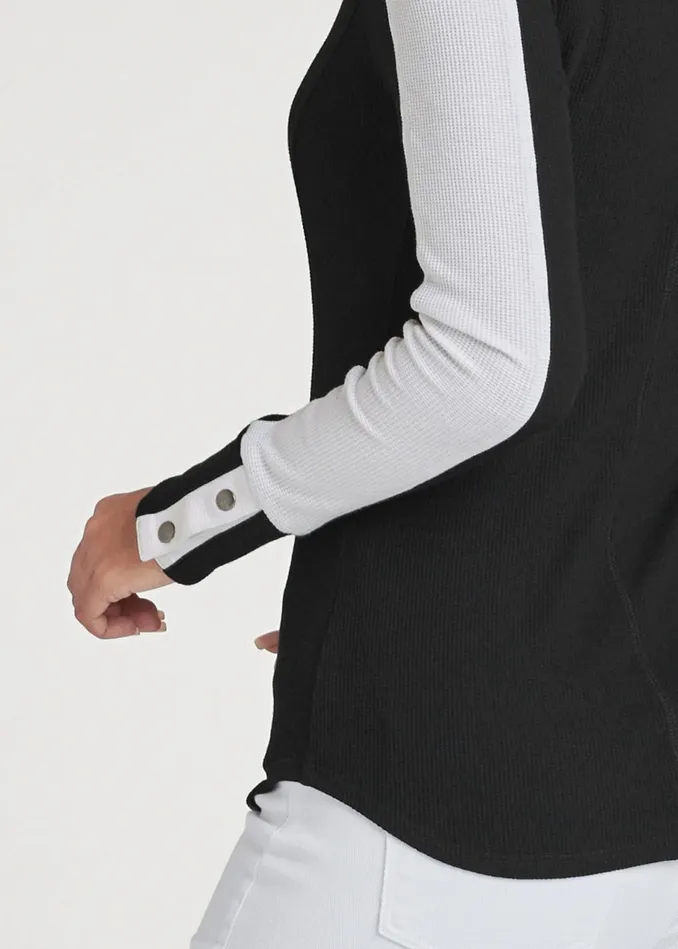 COLOR BLOCK HENLEY TOP Black and White Women VENUS Tops