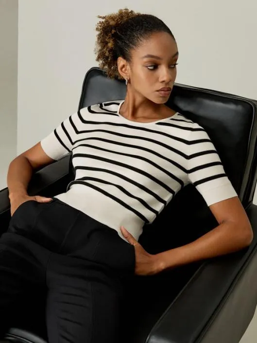 Contrasting Color Striped Silk Knit Crop Top Women Lilysilk Tops
