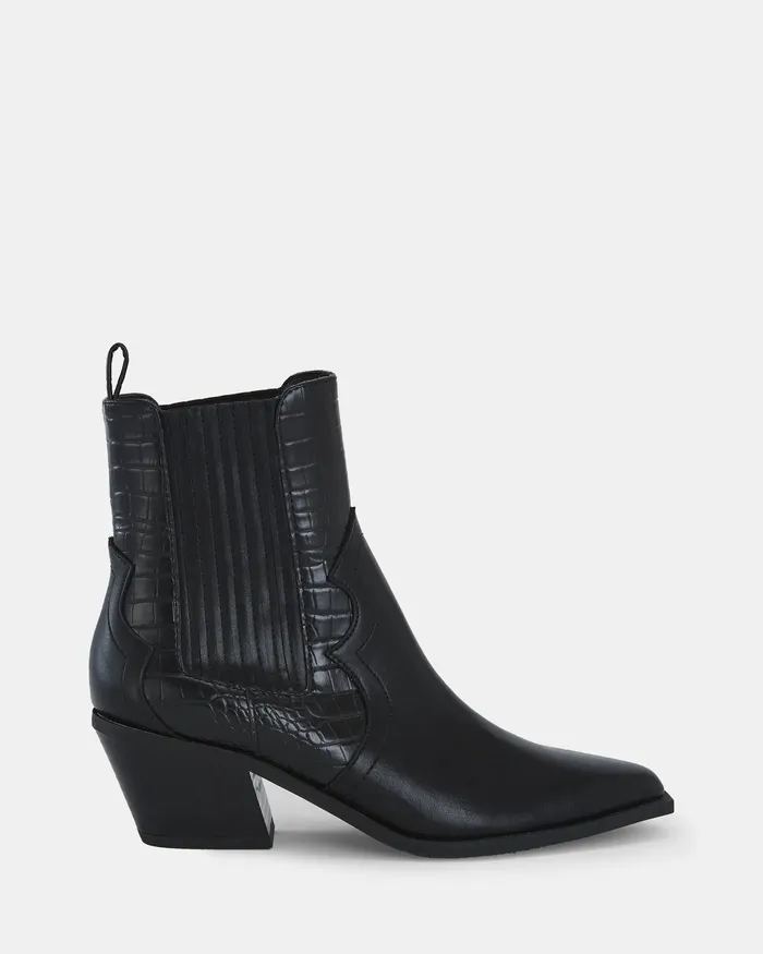 Cowboy Boots NOVO Shoes Women HOGGLE BLACK Slip On Boots