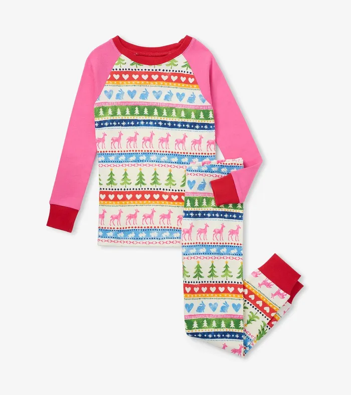Cream Painted Fair Isle Raglan Kids Organic Cotton Pajama Set Hatley