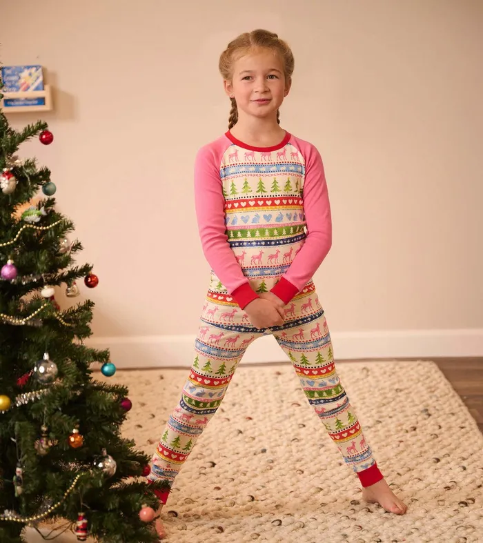 Cream Painted Fair Isle Raglan Kids Organic Cotton Pajama Set Hatley