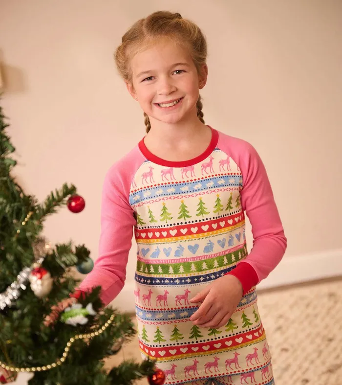 Cream Painted Fair Isle Raglan Kids Organic Cotton Pajama Set Hatley