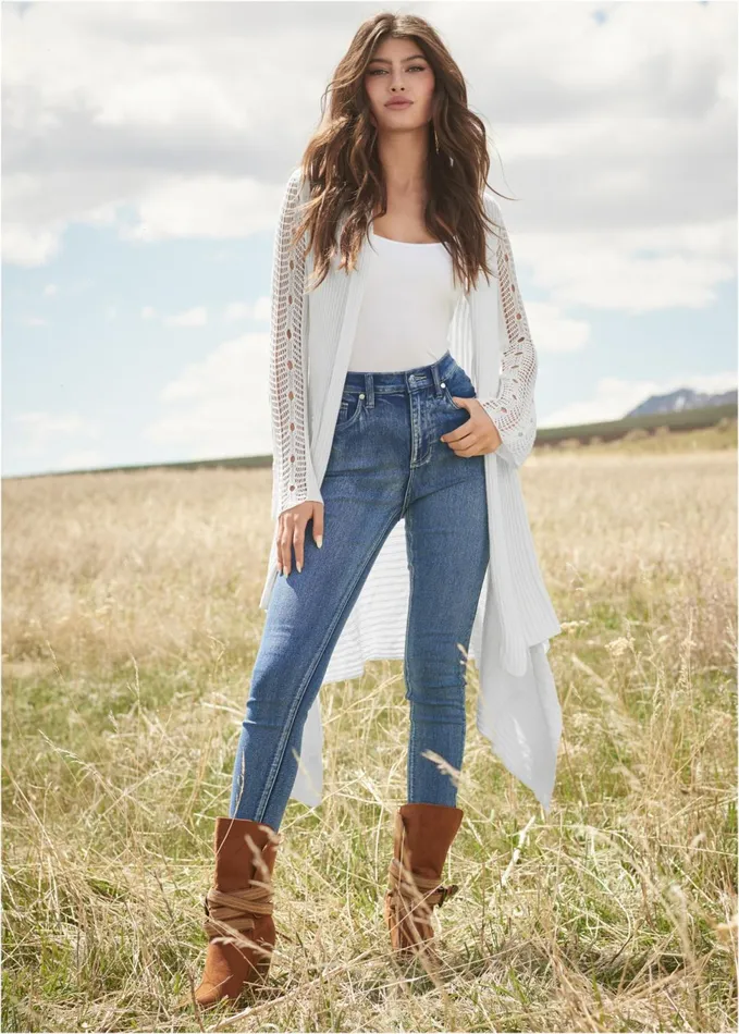 CROCHET SLEEVE DUSTER White Women VENUS Cardigans and Dusters