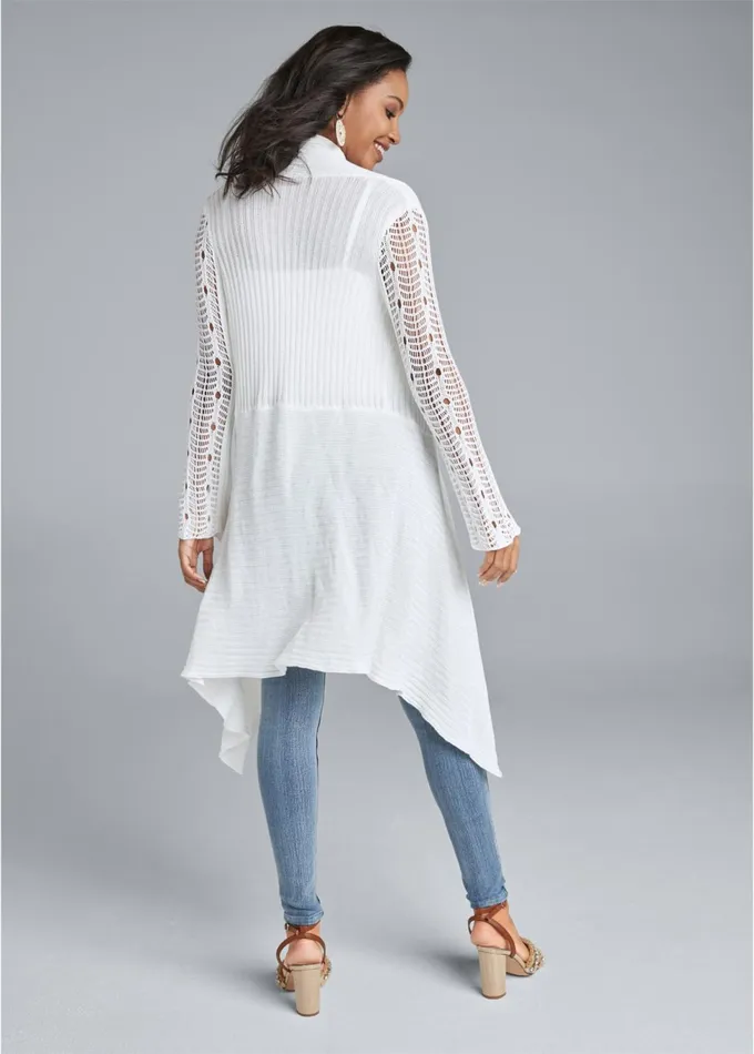 CROCHET SLEEVE DUSTER White Women VENUS Cardigans and Dusters
