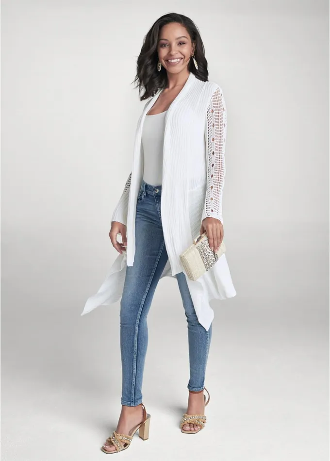 CROCHET SLEEVE DUSTER White Women VENUS Cardigans and Dusters