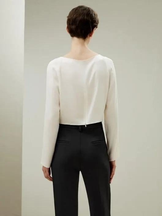 Cropped Pullover Silk Top With Button Detail Women Blouses Lilysilk Shirts