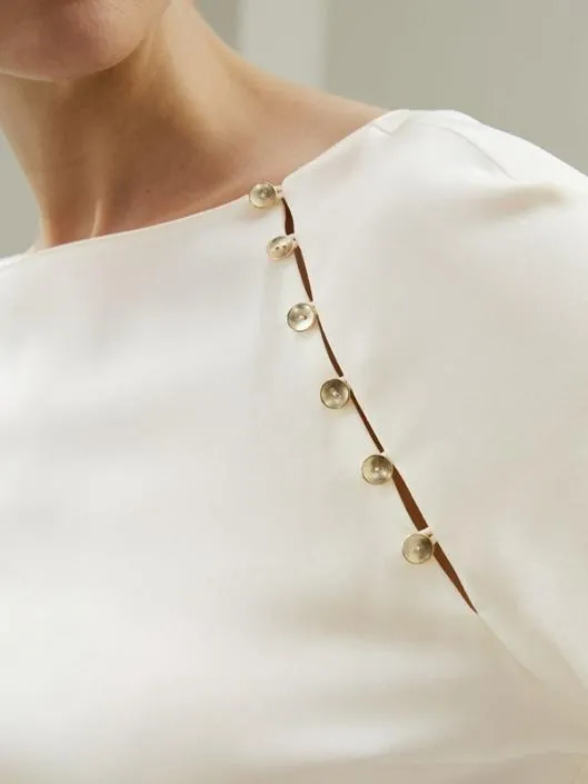 Cropped Pullover Silk Top With Button Detail Women Blouses Lilysilk Shirts