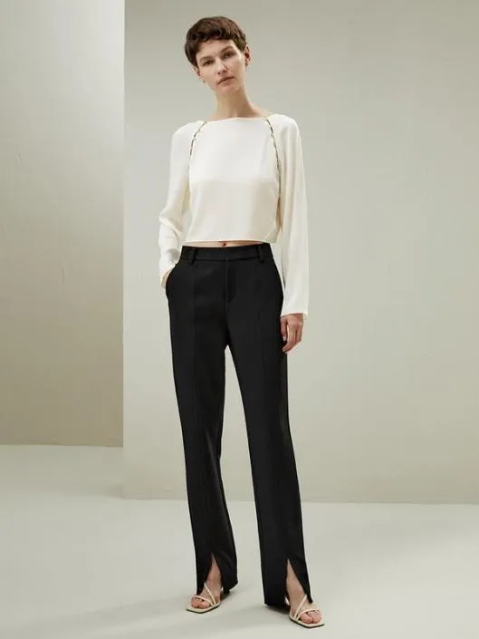 Cropped Pullover Silk Top With Button Detail Women Blouses Lilysilk Shirts