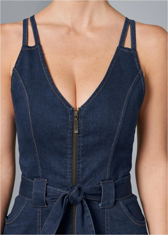 DENIM DRESS WITH ZIPPER Dark Wash Women VENUS Sundresses