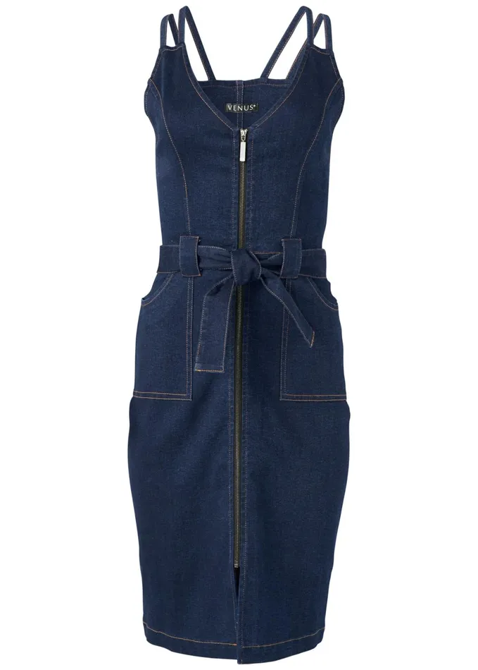 DENIM DRESS WITH ZIPPER Dark Wash Women VENUS Sundresses