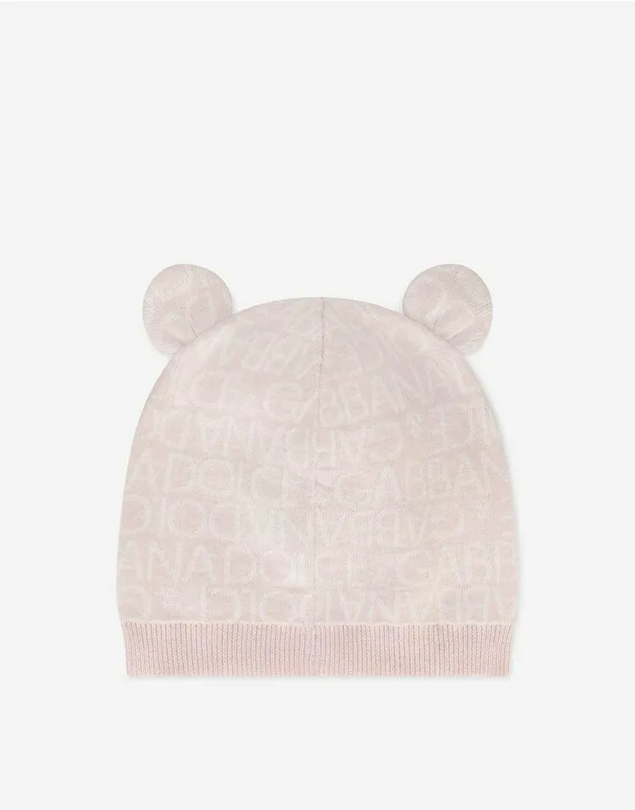 Dolce and Gabbana Accessories And Baby Carriers Children Knit Hat With Jacquard Logo And Ears Multicolor