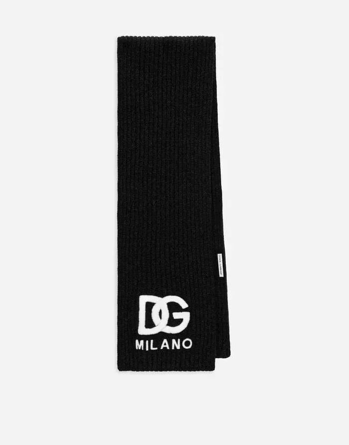 Dolce and Gabbana Accessories Children Fishermans Rib Knit Scarf With Logo Embroidery Black Dolce and Gabbana Accessories Children Fishermans Rib Knit Scarf With Logo Embroidery Black