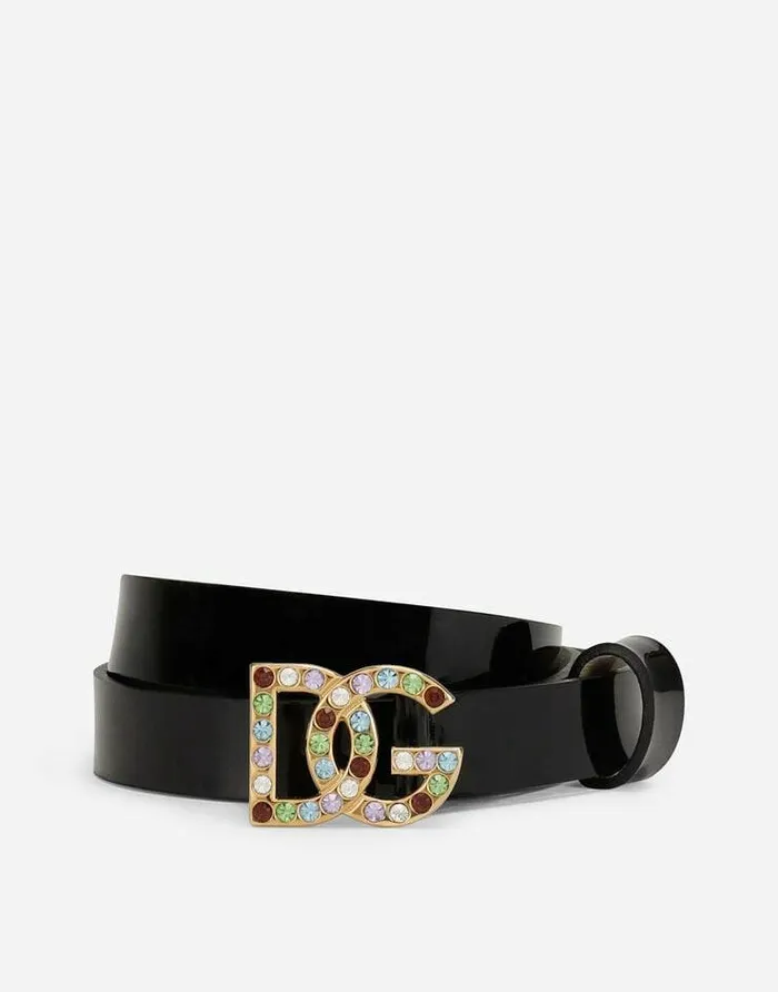 Dolce and Gabbana Accessories Children Patent Leather Belt With Multicolored Crystals Black Dolce and Gabbana Accessories Children Patent Leather Belt With Multicolored Crystals Black