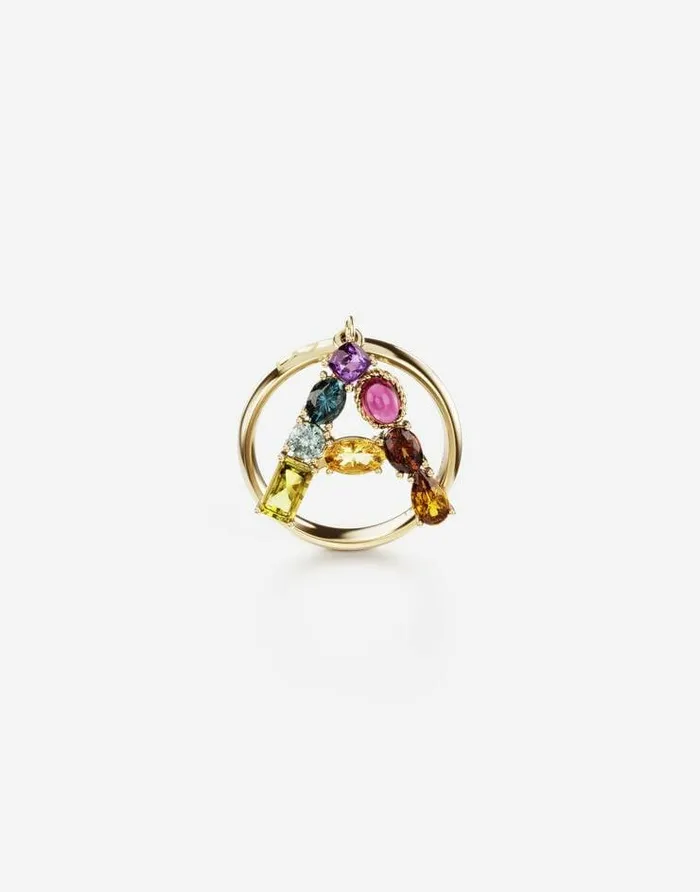 Dolce and Gabbana Alphabet Collection Women Rainbow Alphabet A Ring In Yellow Gold With Multicolor Fine Gems Gold Dolce and Gabbana Alphabet Collection Women Rainbow Alphabet A Ring In Yellow Gold With Multicolor Fine Gems Gold