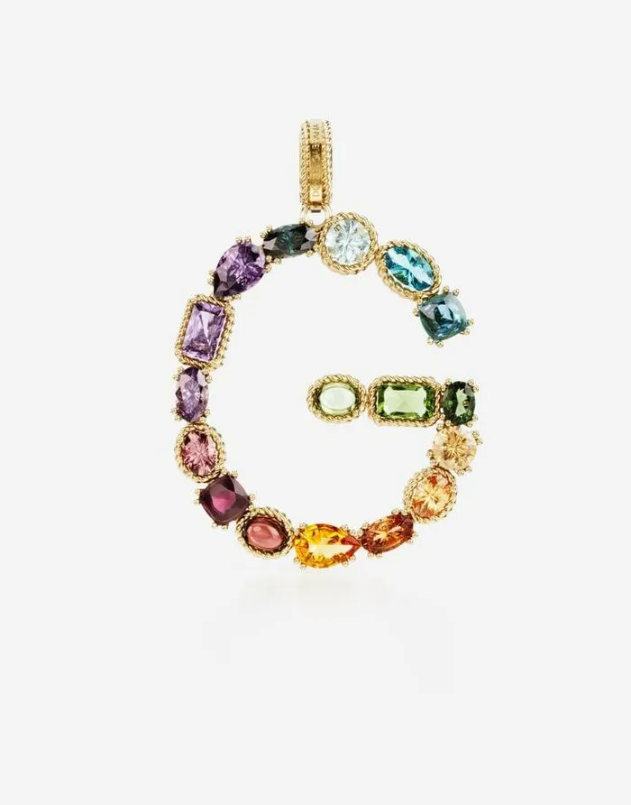 Dolce and Gabbana Alphabet Collection Women Rainbow Alphabet G 18 Kt Yellow Gold Charm With Multicolor Fine Gems Gold