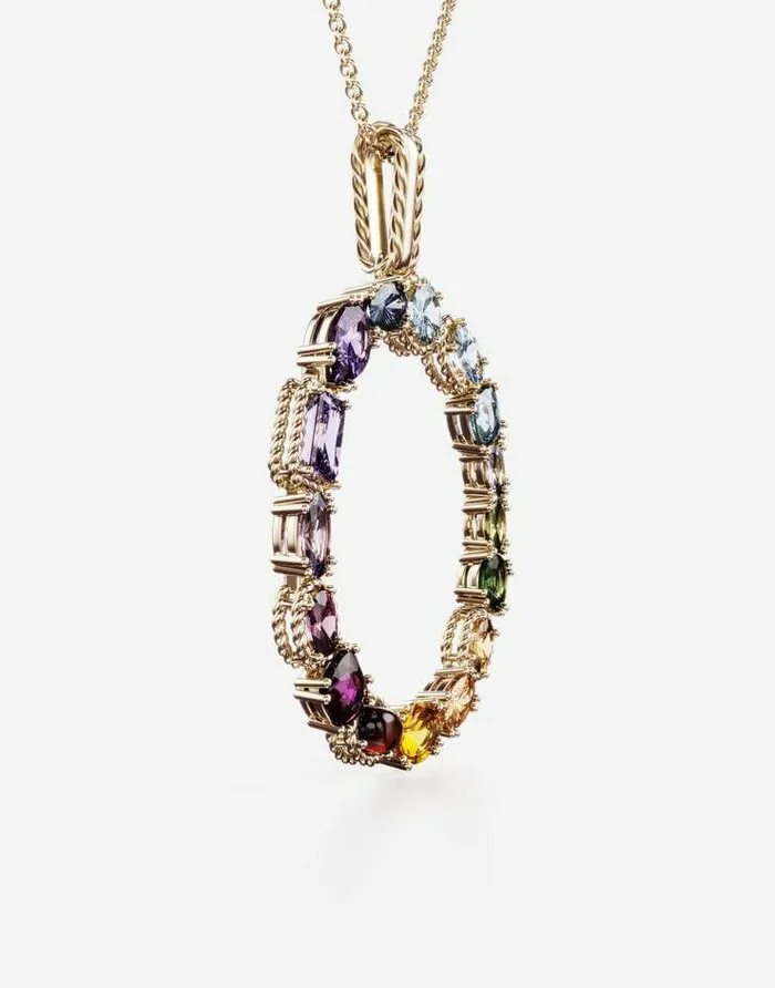 Dolce and Gabbana Alphabet Collection Women Rainbow Alphabet O Pendant In Yellow Gold With Multicolor Fine Gems Gold Dolce and Gabbana Alphabet Collection Women Rainbow Alphabet O Pendant In Yellow Gold With Multicolor Fine Gems Gold
