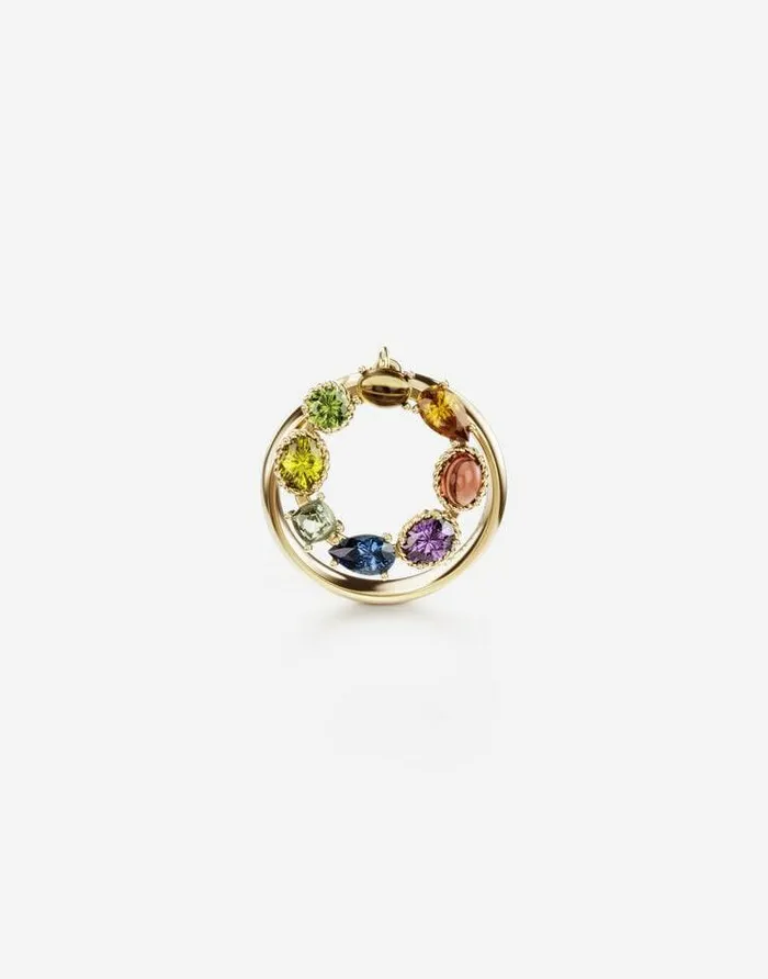 Dolce and Gabbana Alphabet Collection Women Rainbow Alphabet O Ring In Yellow Gold With Multicolor Fine Gems Gold Dolce and Gabbana Alphabet Collection Women Rainbow Alphabet O Ring In Yellow Gold With Multicolor Fine Gems Gold