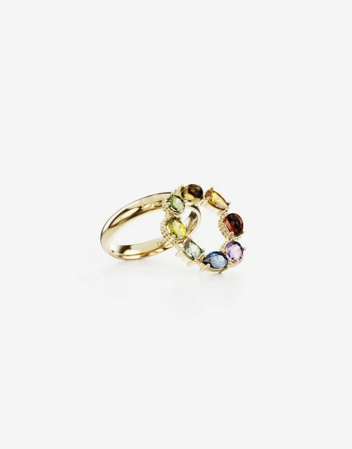 Dolce and Gabbana Alphabet Collection Women Rainbow Alphabet O Ring In Yellow Gold With Multicolor Fine Gems Gold Dolce and Gabbana Alphabet Collection Women Rainbow Alphabet O Ring In Yellow Gold With Multicolor Fine Gems Gold