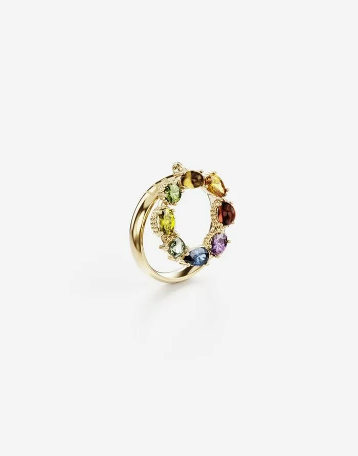 Dolce and Gabbana Alphabet Collection Women Rainbow Alphabet O Ring In Yellow Gold With Multicolor Fine Gems Gold Dolce and Gabbana Alphabet Collection Women Rainbow Alphabet O Ring In Yellow Gold With Multicolor Fine Gems Gold