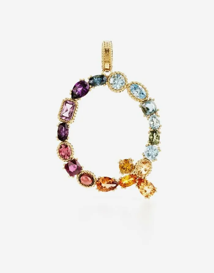 Dolce and Gabbana Alphabet Collection Women Rainbow Alphabet Q 18 Kt Yellow Gold Charm With Multicolor Fine Gems Gold
