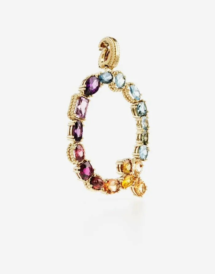 Dolce and Gabbana Alphabet Collection Women Rainbow Alphabet Q 18 Kt Yellow Gold Charm With Multicolor Fine Gems Gold Dolce and Gabbana Alphabet Collection Women Rainbow Alphabet Q 18 Kt Yellow Gold Charm With Multicolor Fine Gems Gold