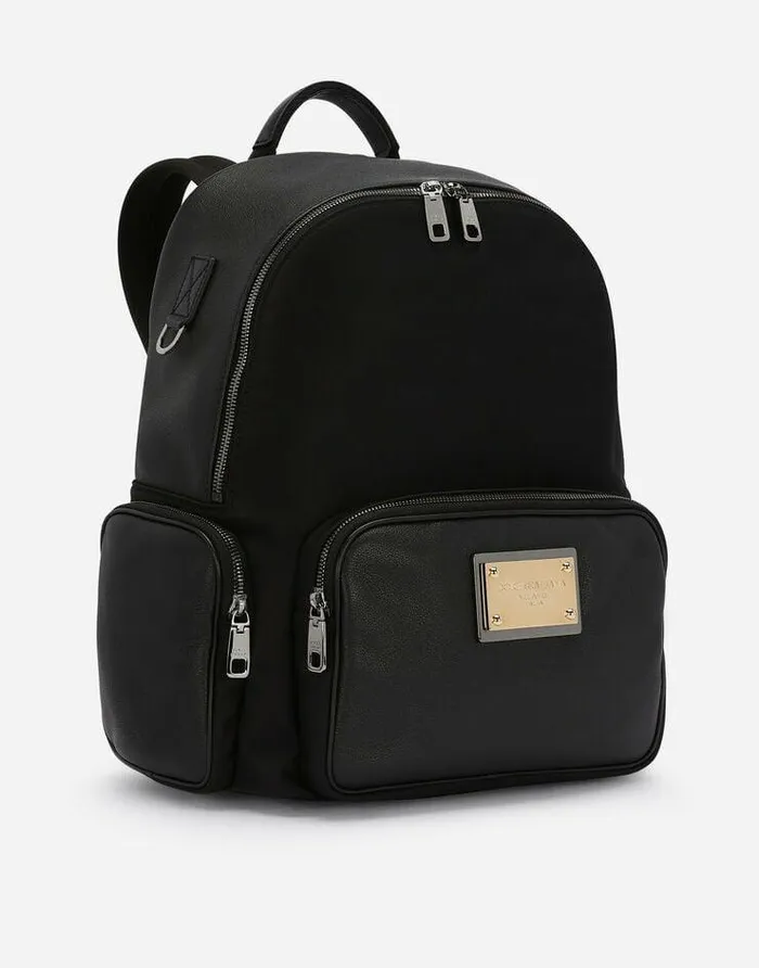 Dolce and Gabbana Backpacks And Fanny Packs Men Nylon And Grainy Calfskin Backpack Black Dolce and Gabbana Backpacks And Fanny Packs Men Nylon And Grainy Calfskin Backpack Black