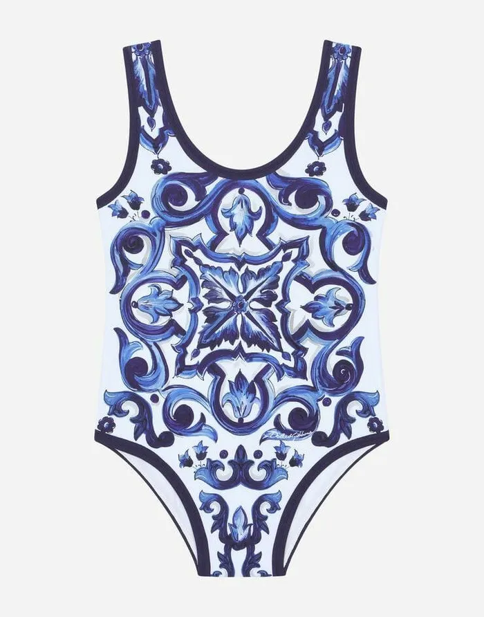 Dolce and Gabbana Beachwear Children Majolicaprint Onepiece Swimsuit Multicolor Dolce and Gabbana Beachwear Children Majolicaprint Onepiece Swimsuit Multicolor