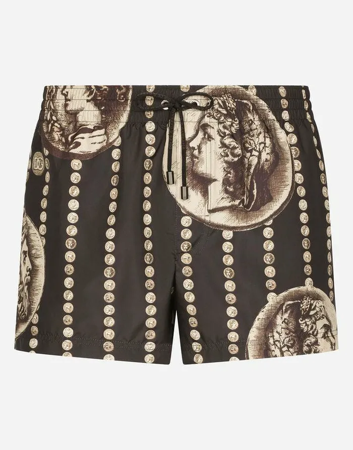 Dolce and Gabbana Beachwear Men Logo Coin Swim Shorts Black